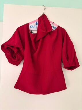 Cushnie Red Puff-Sleeve Peplum Blouse